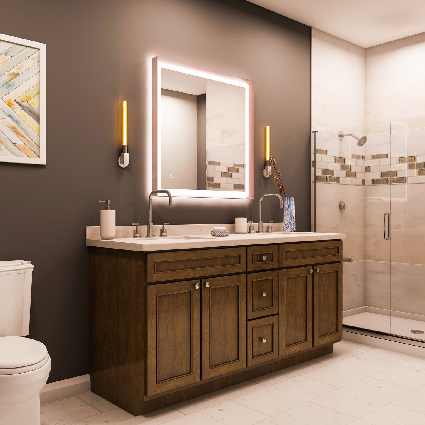 Frontlit/Backlit LED Lighted Bathroom Vanity Mirror with Frame, Anti-Fog, Touch Button, CRI 90+, Adjustable CCT & Memory, Magnum Style