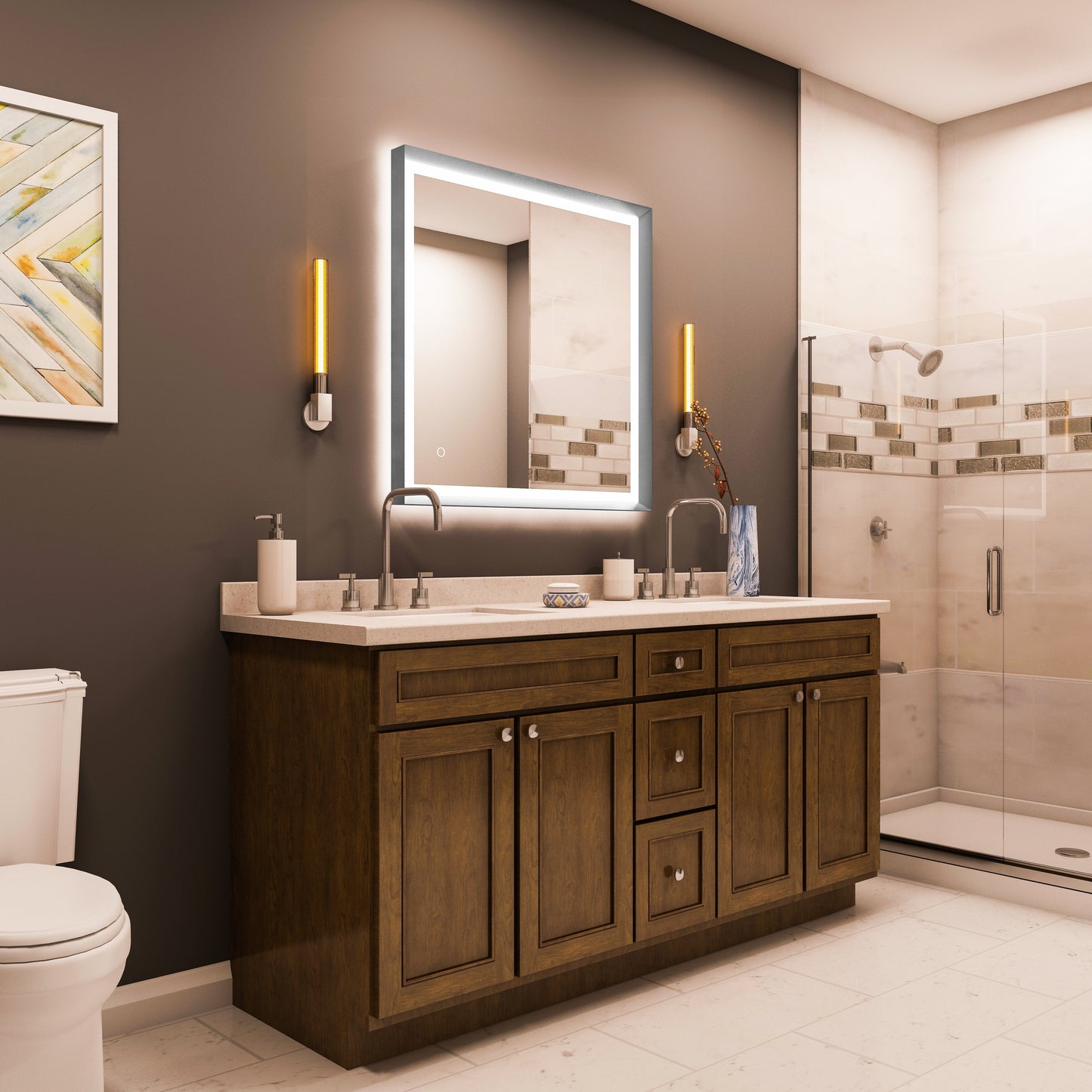 Frontlit/Backlit LED Lighted Bathroom Vanity Mirror with Frame, Anti-Fog, Touch Button, CRI 90+, Adjustable CCT & Memory, Magnum Style