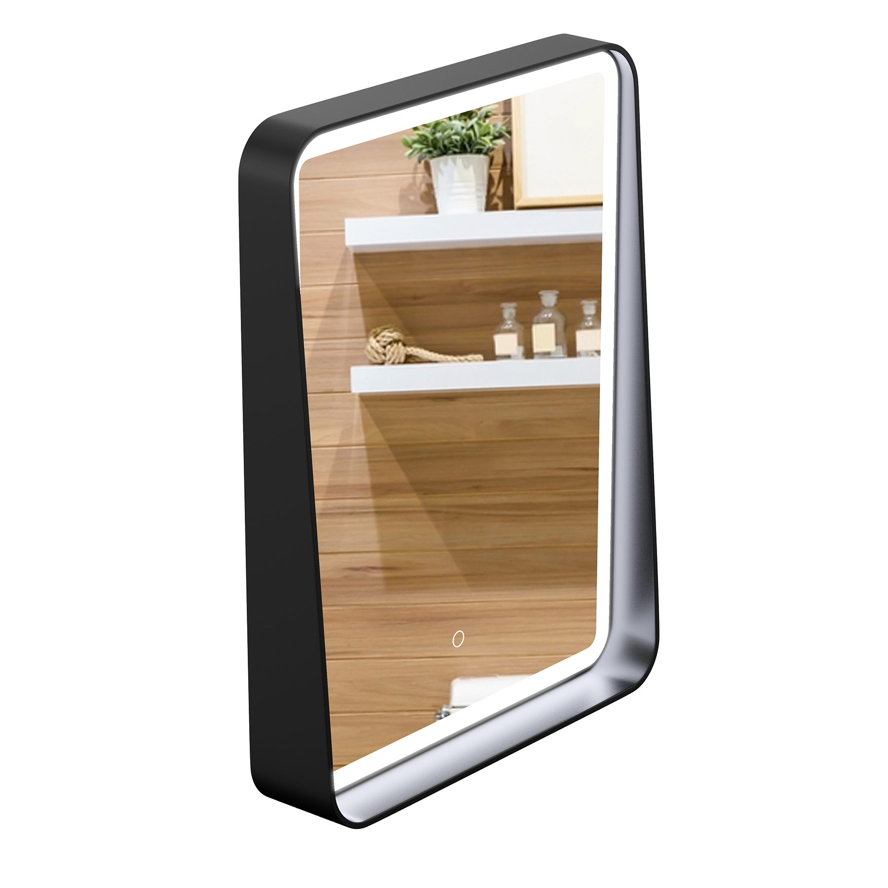 LED Lighted Bathroom Vanity Mirror With Shelf, Wall-Mounted, Touch Switch,  Anti-Fog Adjustable Color Temperature & Remembrance, CRI 90+, Lighted Makeup Mirrors, Raven Style