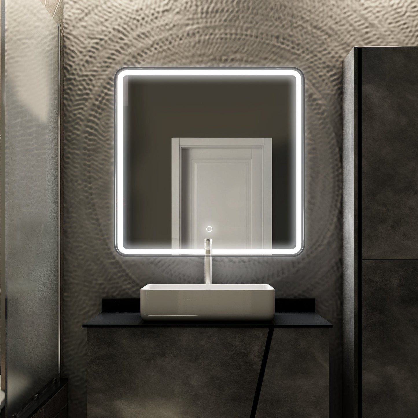 LED Lighted Bathroom Vanity Mirror With Shelf, Wall-Mounted, Touch Switch,  Anti-Fog Adjustable Color Temperature & Remembrance, CRI 90+, Lighted Makeup Mirrors, Raven Style
