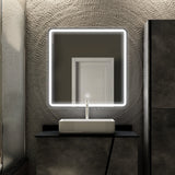 LED Lighted Bathroom Vanity Mirror With Shelf, Wall-Mounted, Touch Switch,  Anti-Fog Adjustable Color Temperature & Remembrance, CRI 90+, Lighted Makeup Mirrors, Raven Style
