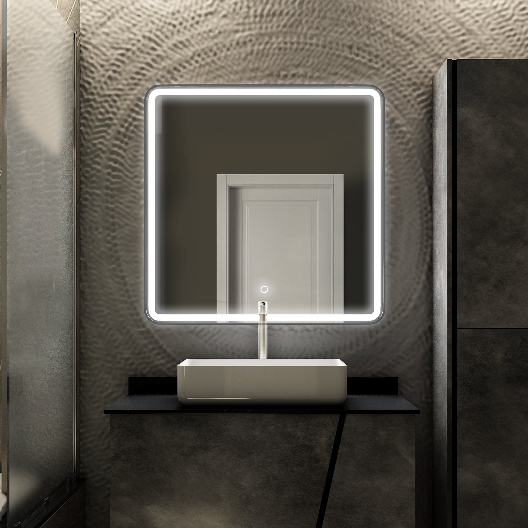LED Lighted Bathroom Vanity Mirror With Shelf, Wall-Mounted, Touch Switch,  Anti-Fog Adjustable Color Temperature & Remembrance, CRI 90+, Lighted Makeup Mirrors, Raven Style