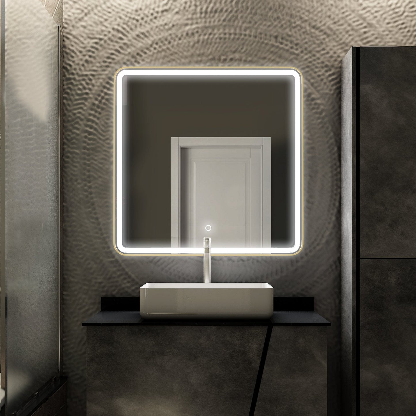 LED Lighted Bathroom Vanity Mirror With Shelf, Wall-Mounted, Touch Switch,  Anti-Fog Adjustable Color Temperature & Remembrance, CRI 90+, Lighted Makeup Mirrors, Raven Style