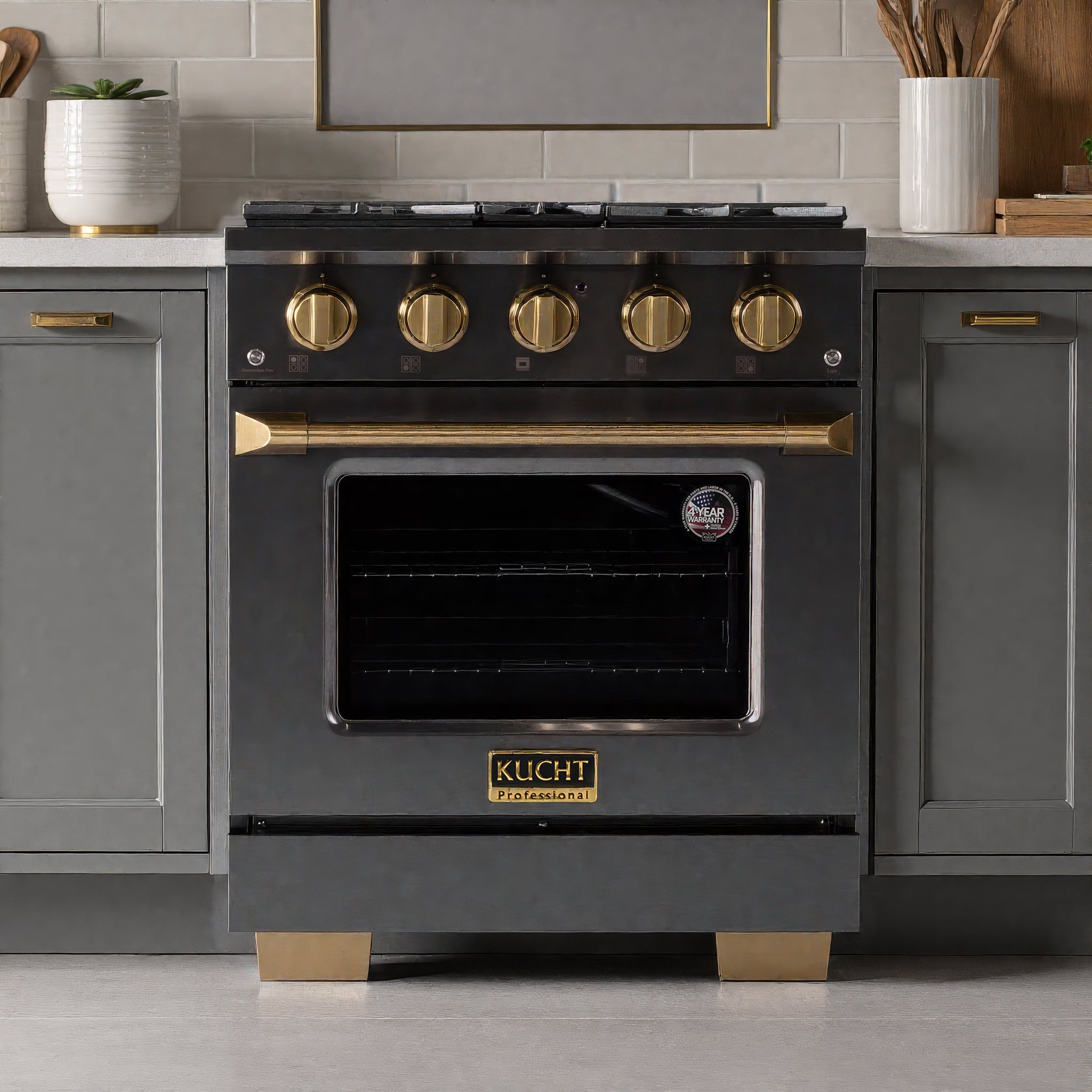 KUCHT Gemstone Professional 30 in. 4.2 cu. ft. Dual Fuel Range for Natural Gas with Sealed Burners and Convection Oven in Titanium Stainless Steel