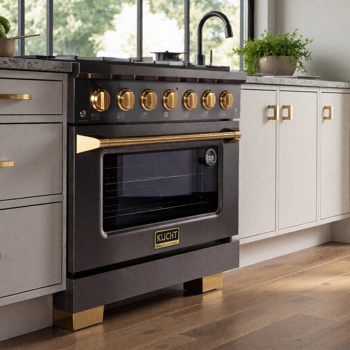 KUCHT Gemstone Professional 36 in. 5.2 cu. ft. Dual Fuel Range for Natural Gas with Sealed Burners and Convection Oven in  Titanium Stainless Steel