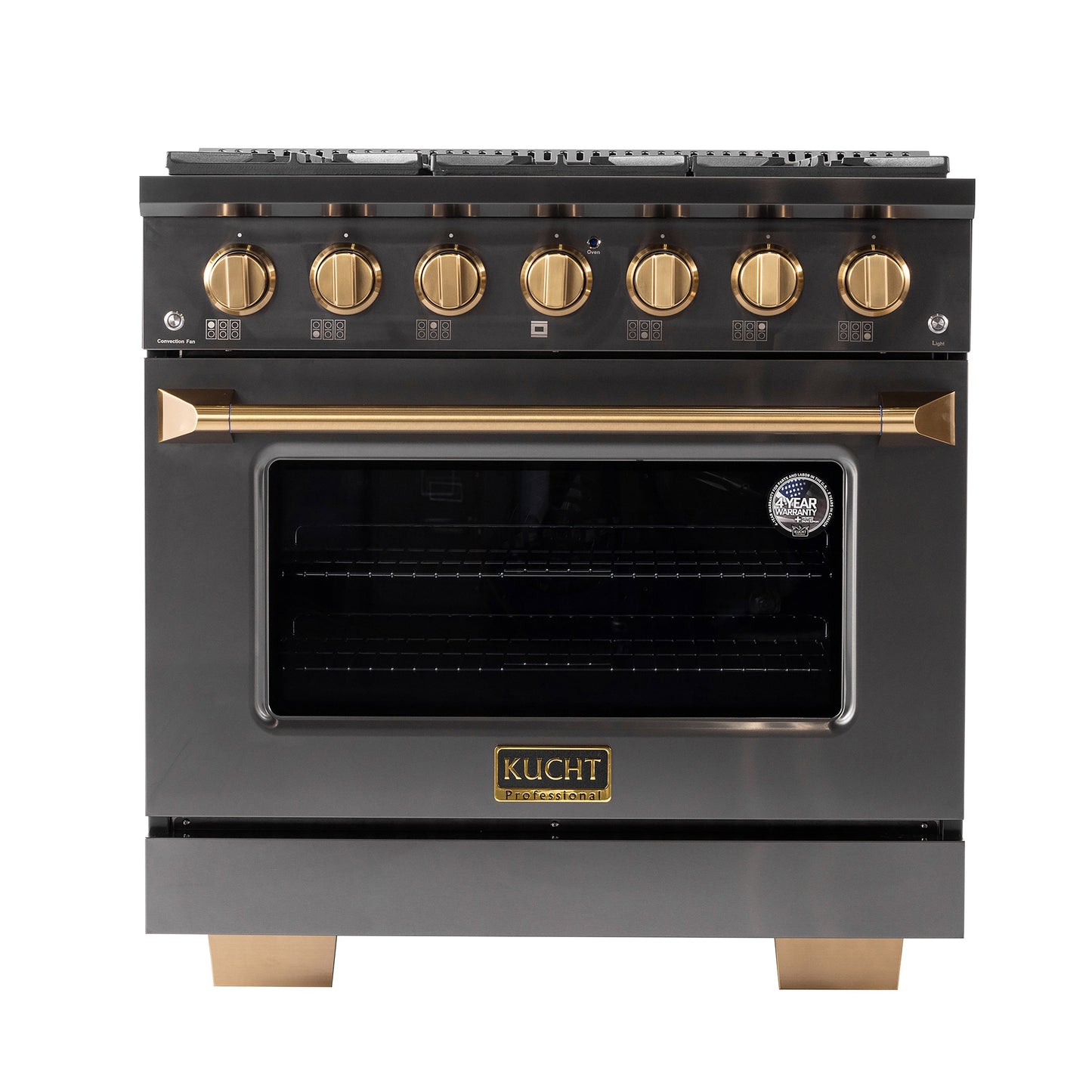 KUCHT Gemstone Professional 36 in. 5.2 cu. ft. Dual Fuel Range for Natural Gas with Sealed Burners and Convection Oven in  Titanium Stainless Steel