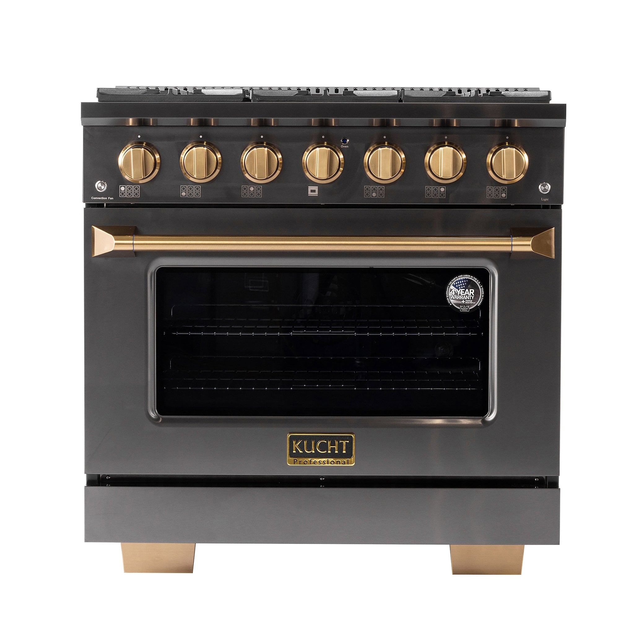 KUCHT Gemstone Professional 36 in. 5.2 cu. ft. Dual Fuel Range for Natural Gas with Sealed Burners and Convection Oven in  Titanium Stainless Steel
