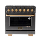KUCHT Gemstone Professional 36 in. 5.2 cu. ft. Dual Fuel Range for Propane Gas with Sealed Burners and Convection Oven in  Titanium Stainless Steel