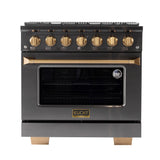 KUCHT Gemstone Professional 36 in. 5.2 cu. ft. Natural Gas Range with Sealed Burners and Convection Oven in Titanium Stainless Steel