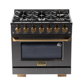 KUCHT Gemstone Professional 36 in. 5.2 cu. ft. Natural Gas Range with Sealed Burners and Convection Oven in Titanium Stainless Steel