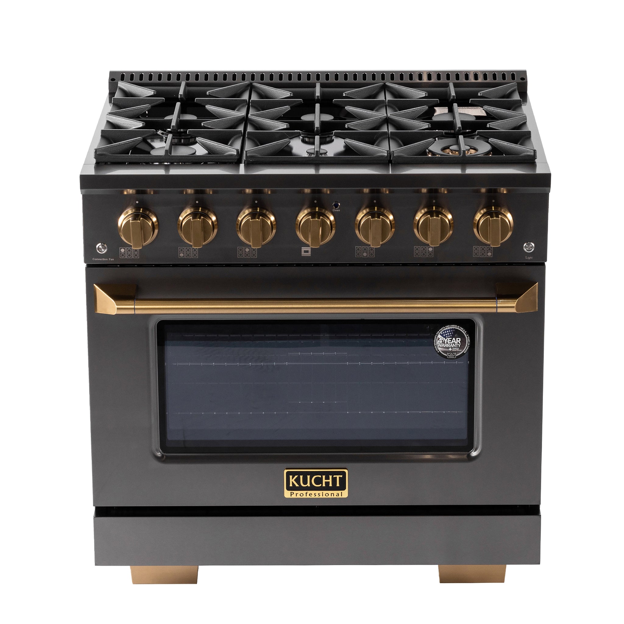 KUCHT Gemstone Professional 36 in. 5.2 cu. ft. Dual Fuel Range for Propane Gas with Sealed Burners and Convection Oven in  Titanium Stainless Steel