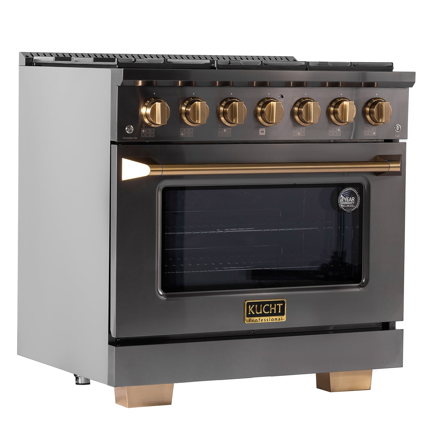 KUCHT Gemstone Professional 36 in. 5.2 cu. ft. Dual Fuel Range for Propane Gas with Sealed Burners and Convection Oven in  Titanium Stainless Steel