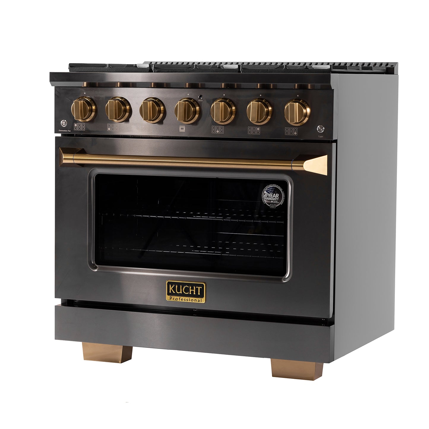 KUCHT Gemstone Professional 36 in. 5.2 cu. ft. Dual Fuel Range for Propane Gas with Sealed Burners and Convection Oven in  Titanium Stainless Steel
