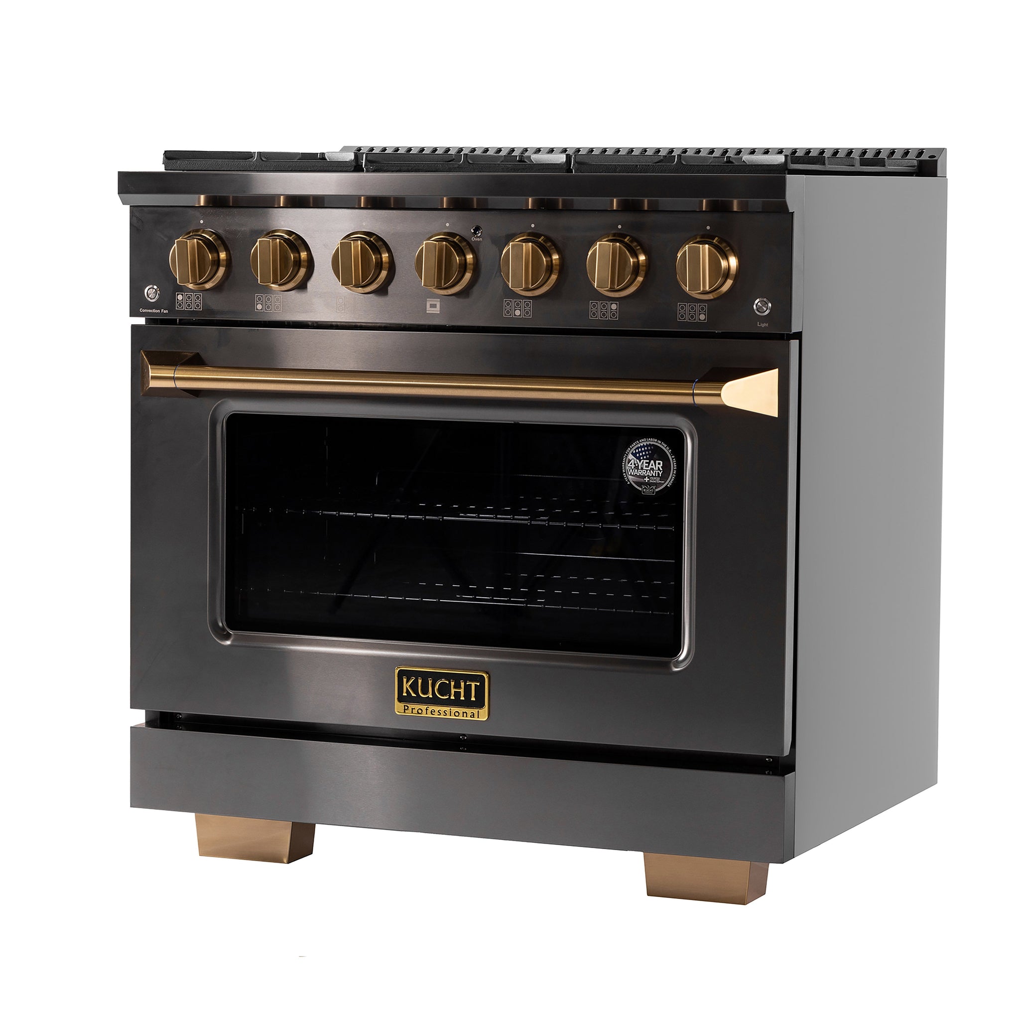 KUCHT Gemstone Professional 36 in. 5.2 cu. ft. Dual Fuel Range for Propane Gas with Sealed Burners and Convection Oven in  Titanium Stainless Steel