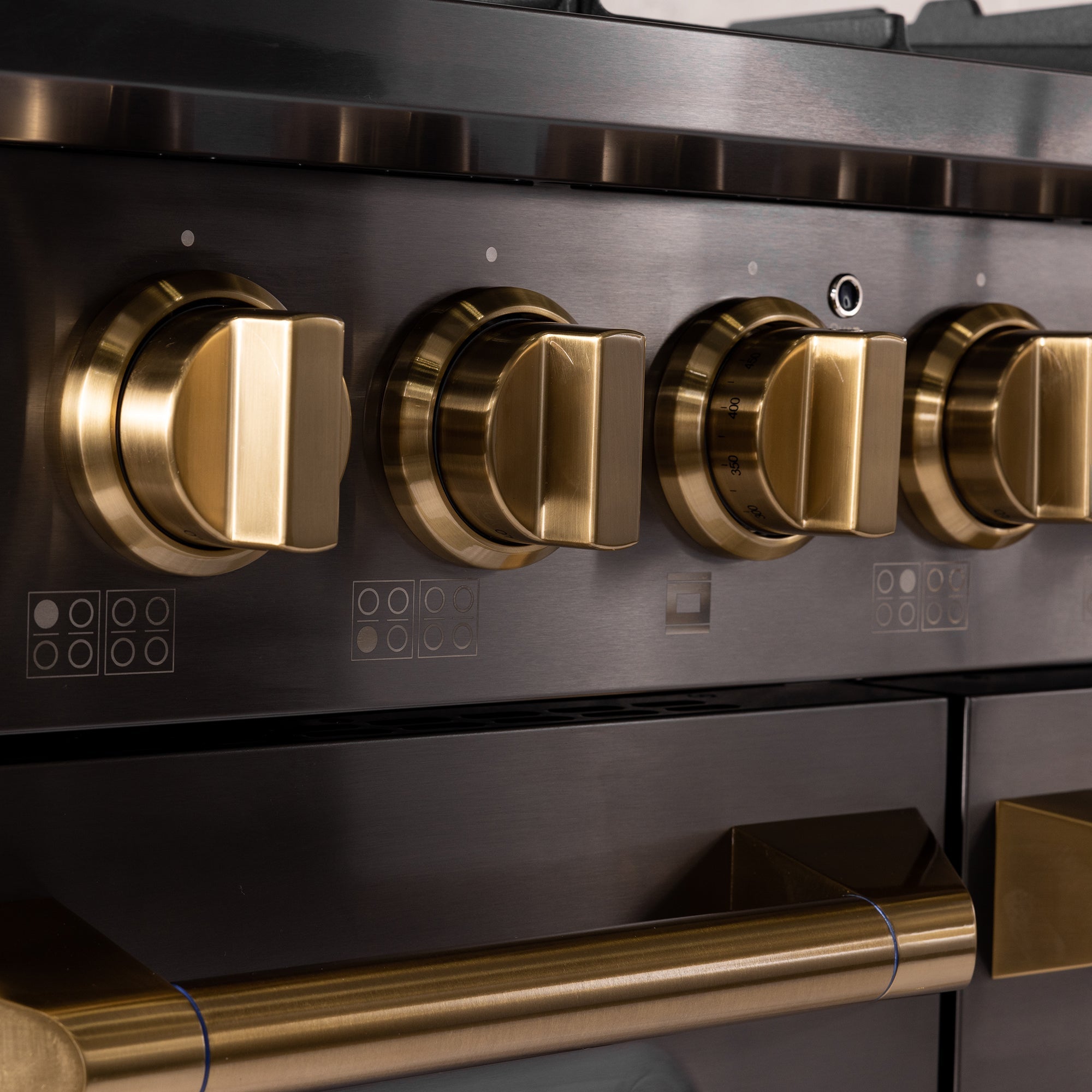 KUCHT Gemstone Professional 48 in. 6.7 cu. ft. Dual Fuel Range for Natural Gas with Sealed Burners, Griddle/Grill and Two Ovens - One Convection - in Titanium Stainless Steel