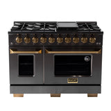 KUCHT Gemstone Professional 48 in. 6.7 cu. ft. Natural Gas Range with Sealed Burners, Griddle/Grill and Two Ovens - One Convection - in Titanium Stainless Steel