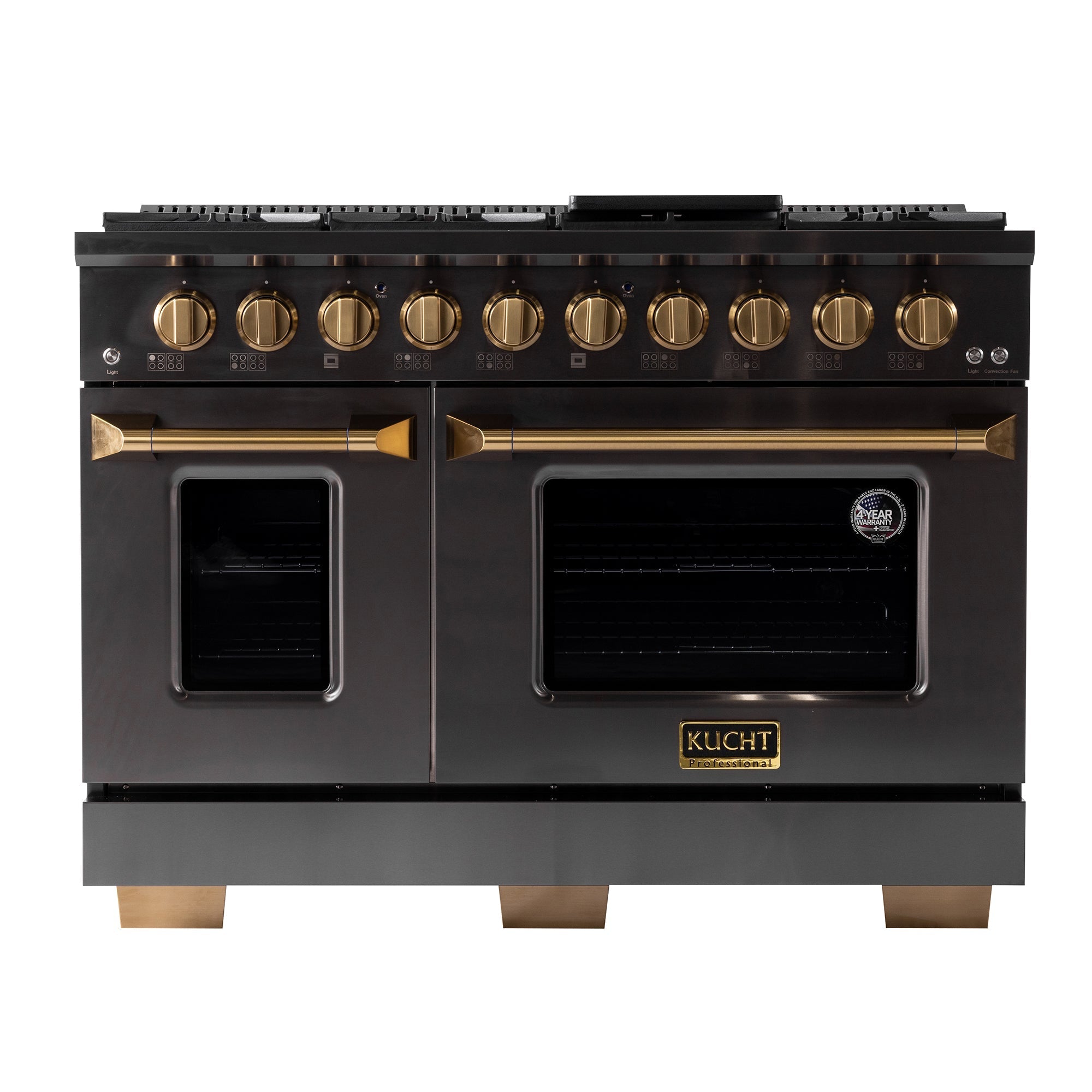 KUCHT Gemstone Professional 48 in. 6.7 cu. ft. Propane Gas Range with Sealed Burners, Griddle/Grill and Two Ovens - One Convection - in Titanium Stainless Steel