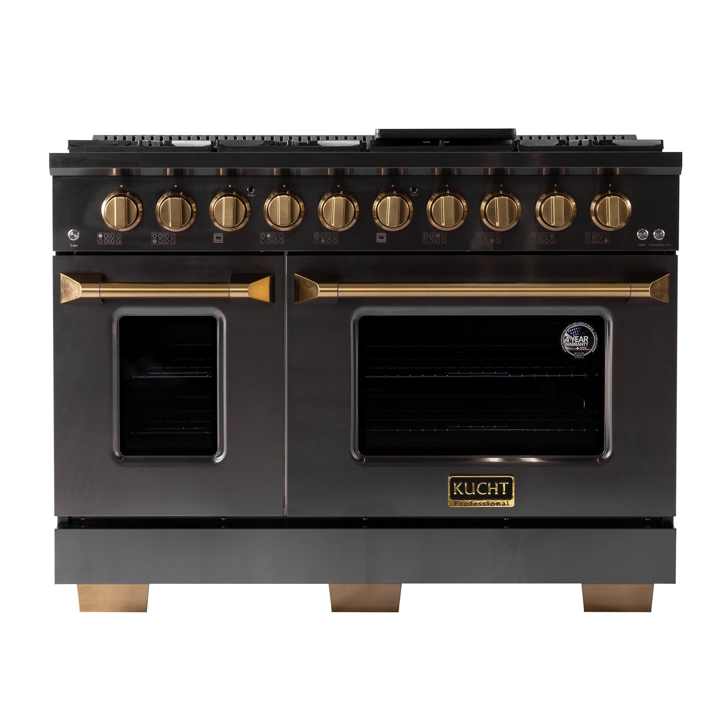 KUCHT Gemstone Professional 48 in. 6.7 cu. ft. Natural Gas Range with Sealed Burners, Griddle/Grill and Two Ovens - One Convection - in Titanium Stainless Steel