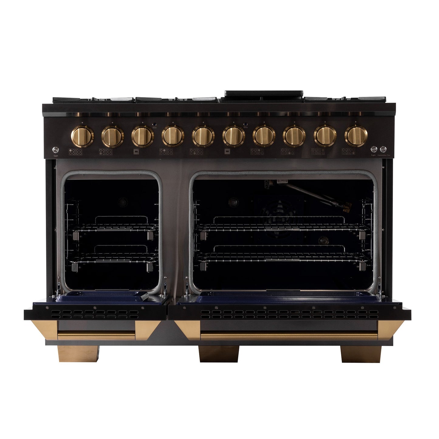 KUCHT Gemstone Professional 48 in. 6.7 cu. ft. Dual Fuel Range for Propane Gas with Sealed Burners, Griddle/Grill and Two Ovens - One Convection - in Titanium Stainless Steel