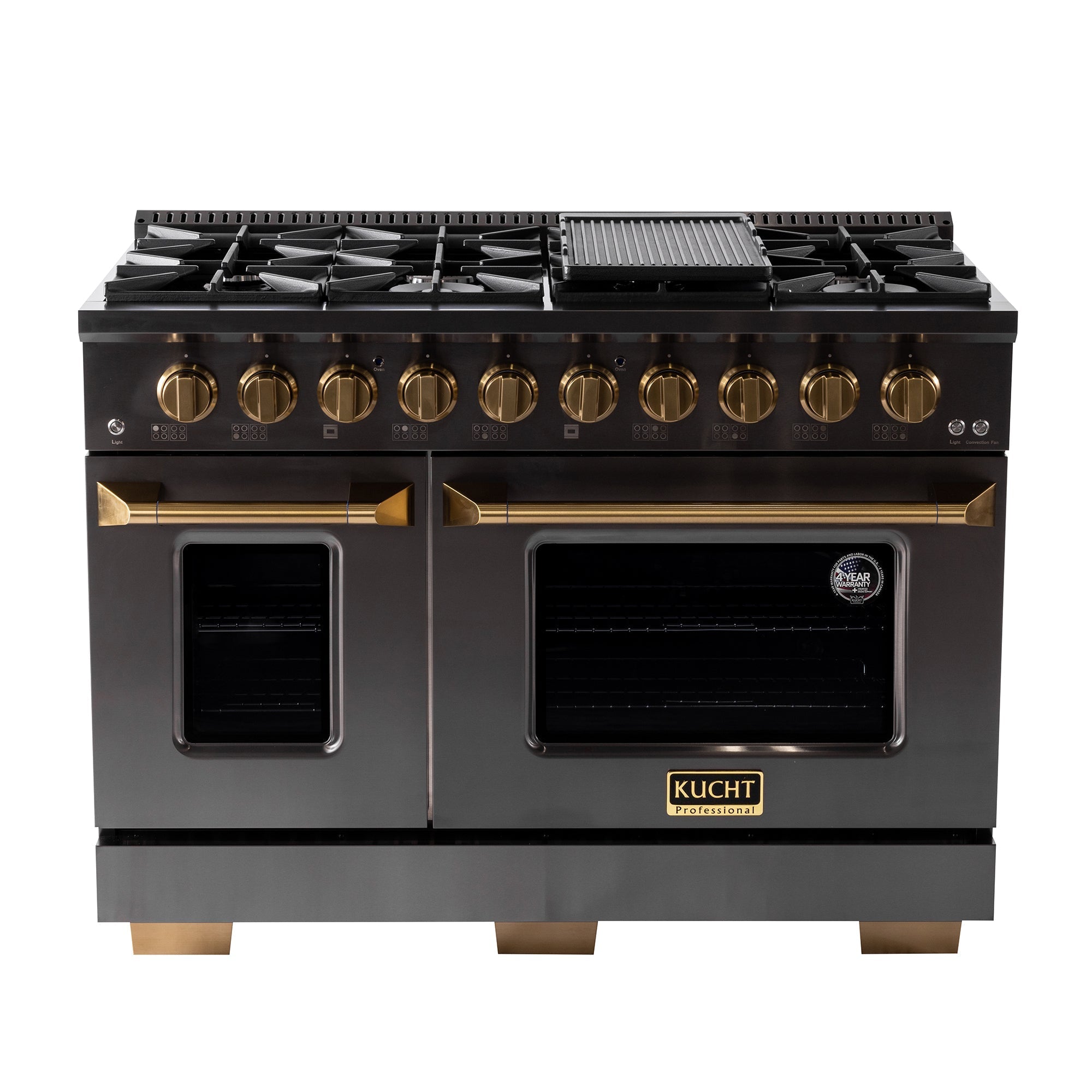 KUCHT Gemstone Professional 48 in. 6.7 cu. ft. Dual Fuel Range for Natural Gas with Sealed Burners, Griddle/Grill and Two Ovens - One Convection - in Titanium Stainless Steel