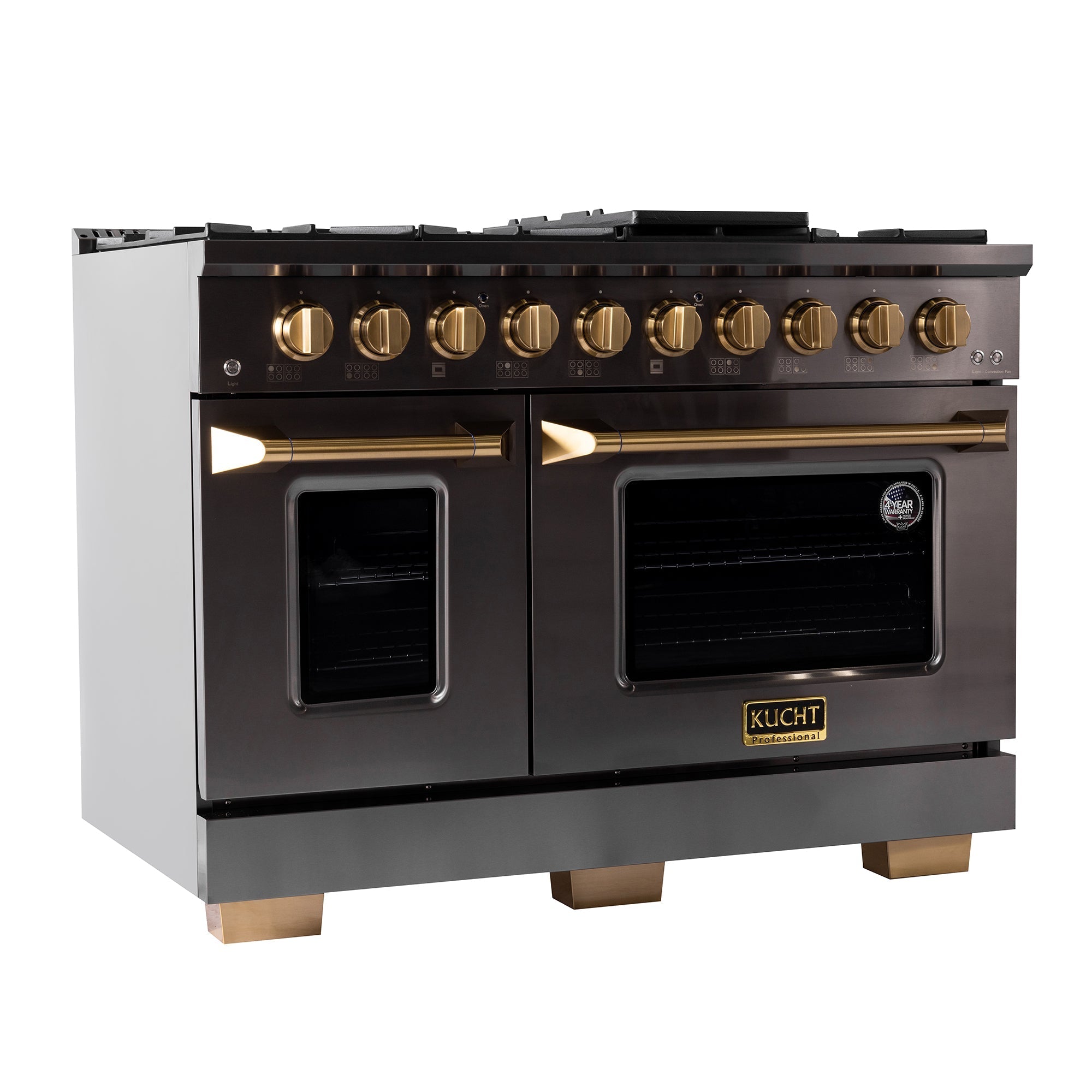 KUCHT Gemstone Professional 48 in. 6.7 cu. ft. Dual Fuel Range for Natural Gas with Sealed Burners, Griddle/Grill and Two Ovens - One Convection - in Titanium Stainless Steel