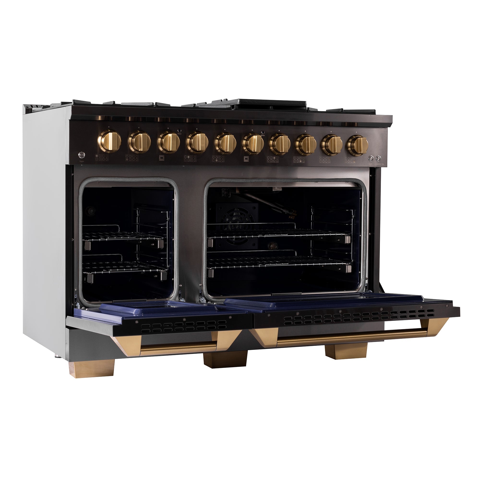 KUCHT Gemstone Professional 48 in. 6.7 cu. ft. Natural Gas Range with Sealed Burners, Griddle/Grill and Two Ovens - One Convection - in Titanium Stainless Steel