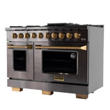 KUCHT Gemstone Professional 48 in. 6.7 cu. ft. Propane Gas Range with Sealed Burners, Griddle/Grill and Two Ovens - One Convection - in Titanium Stainless Steel
