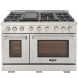 KUCHT Professional 48 in. 6.7 cu. ft. Natural Gas Range with Sealed Burners, Grill / Griddle and Two Ovens - One Convection - in Stainless Steel
