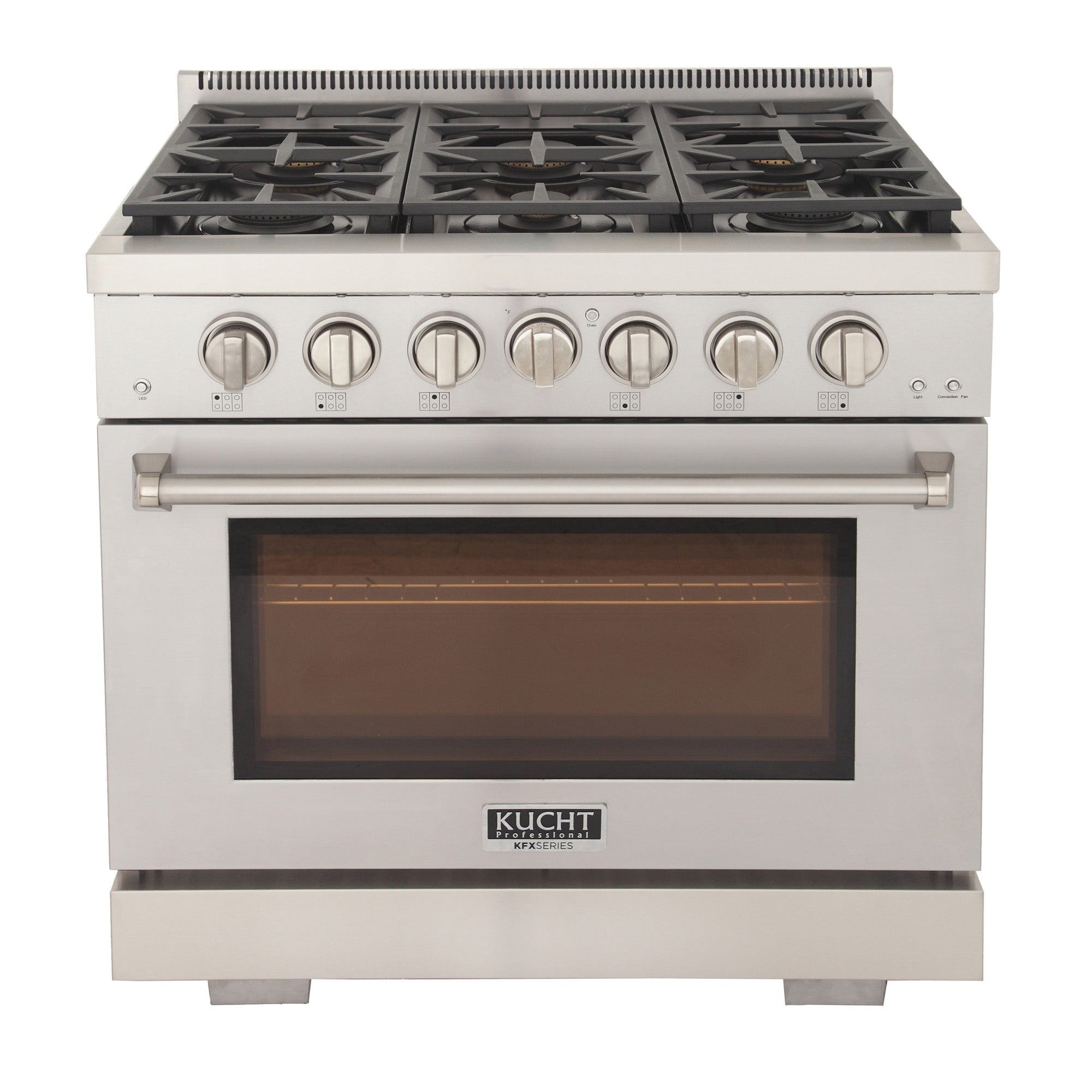 KUCHT Professional 36 in. 5.2 cu. ft. Propane Gas Range with Sealed Burners and Convection Oven in Stainless Steel With Knobs