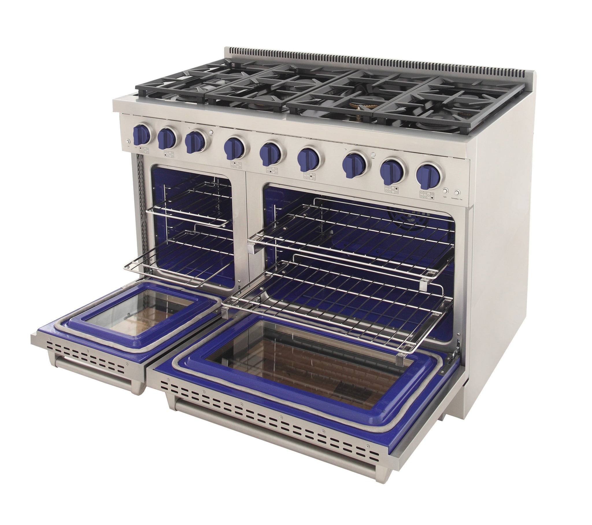 KUCHT Professional 48 in. 6.7 cu. ft. Natural Gas Range with Sealed Burners, Grill / Griddle and Two Ovens - One Convection - in Stainless Steel