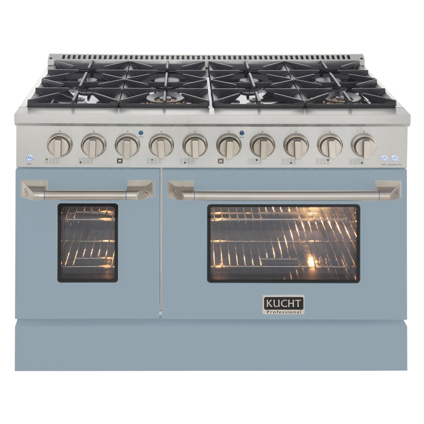 KUCHT Professional 48 in. 6.7 cu. ft. Dual Fuel Range for Natural Gas with Sealed Burners Griddle Grill and Two Ovens One Convection in Stainless Steel