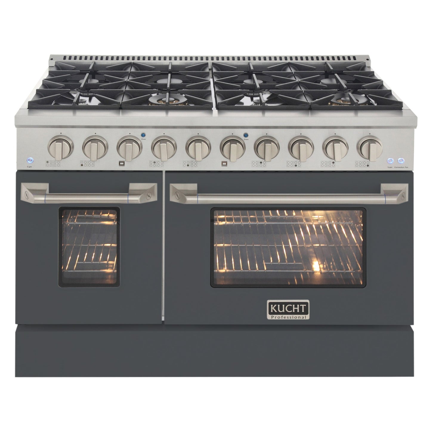 KUCHT Professional 48 in. 6.7 cu. ft. Dual Fuel Range for Natural Gas with Sealed Burners Griddle Grill and Two Ovens One Convection in Stainless Steel