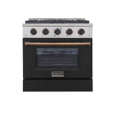 KUCHT Professional 30 in. 4.2 cu. ft. Dual Fuel Range for Natural Gas with Sealed Burners and Convection Oven in Stainless Steel with Black Oven Door Black Knobs and Gold Ring Knobs
