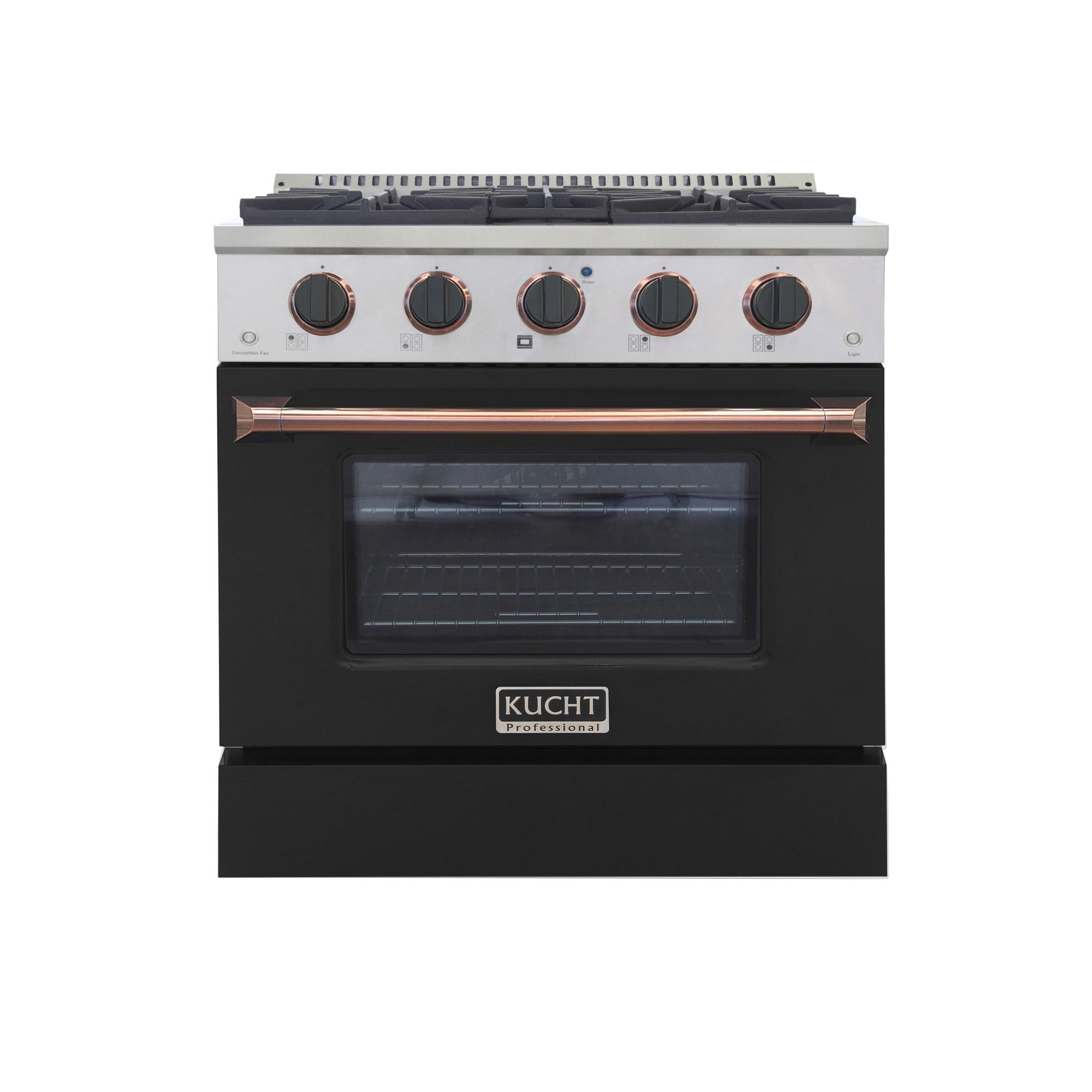 KUCHT Professional 30 in. 4.2 cu. ft. Natural Gas Range with Sealed Burners and Convection Oven in Stainless Steel with Black Oven Door, Black Knobs and Ring Knobs