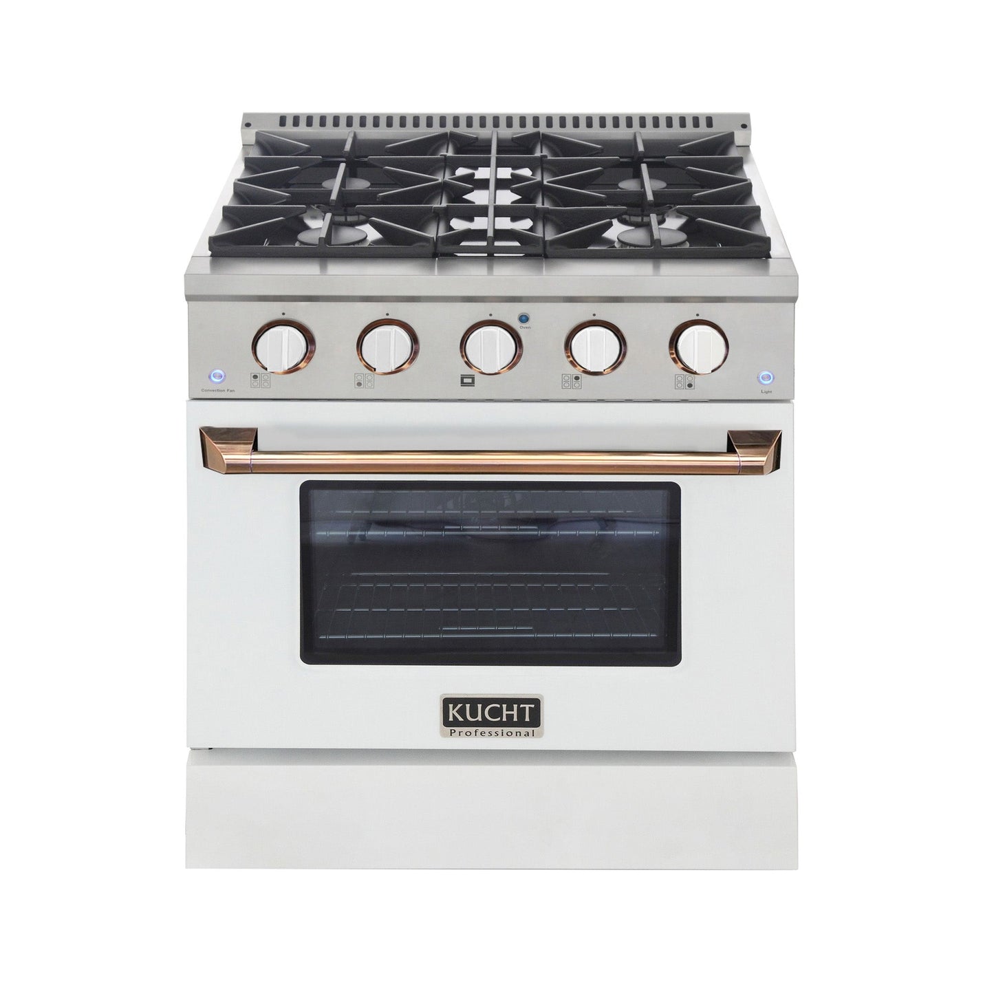 KUCHT Professional 30 in. 4.2 cu. ft. Dual Fuel Range for Natural Gas with Sealed Burners and Convection Oven in Stainless Steel with White Oven Door White Knobs and Ring Knobs