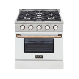 KUCHT Professional 30 in. 4.2 cu. ft. Dual Fuel Range for Natural Gas with Sealed Burners and Convection Oven in Stainless Steel with White Oven Door White Knobs and Ring Knobs