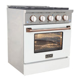 KUCHT Professional 30 in. 4.2 cu. ft.¨Propane Gas Range with Sealed Burners and Convection Oven in Stainless Steel with White Oven Door, White Knobs and Knob Rings