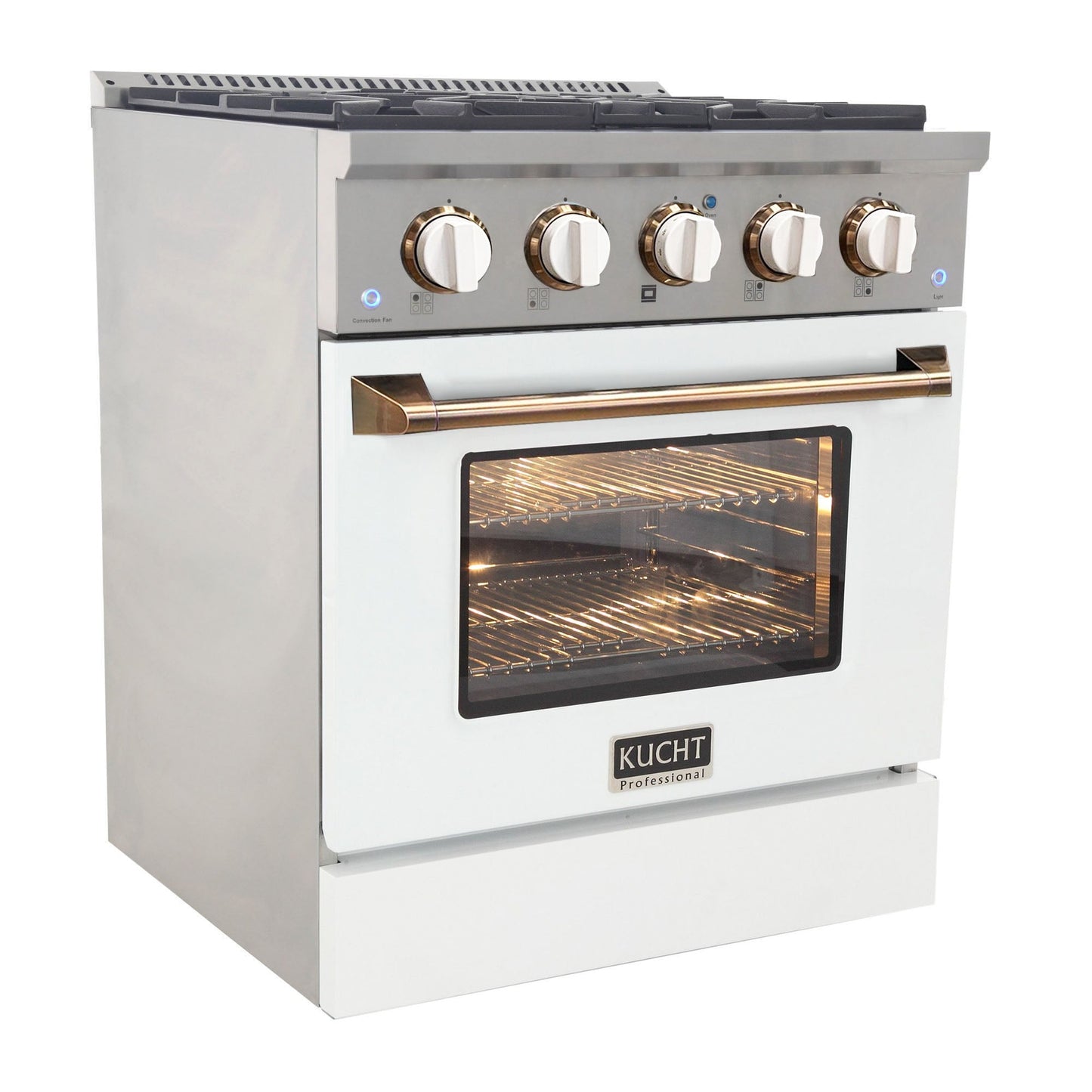 KUCHT Professional 30 in. 4.2 cu. ft.¨Propane Gas Range with Sealed Burners and Convection Oven in Stainless Steel with White Oven Door, White Knobs and Knob Rings
