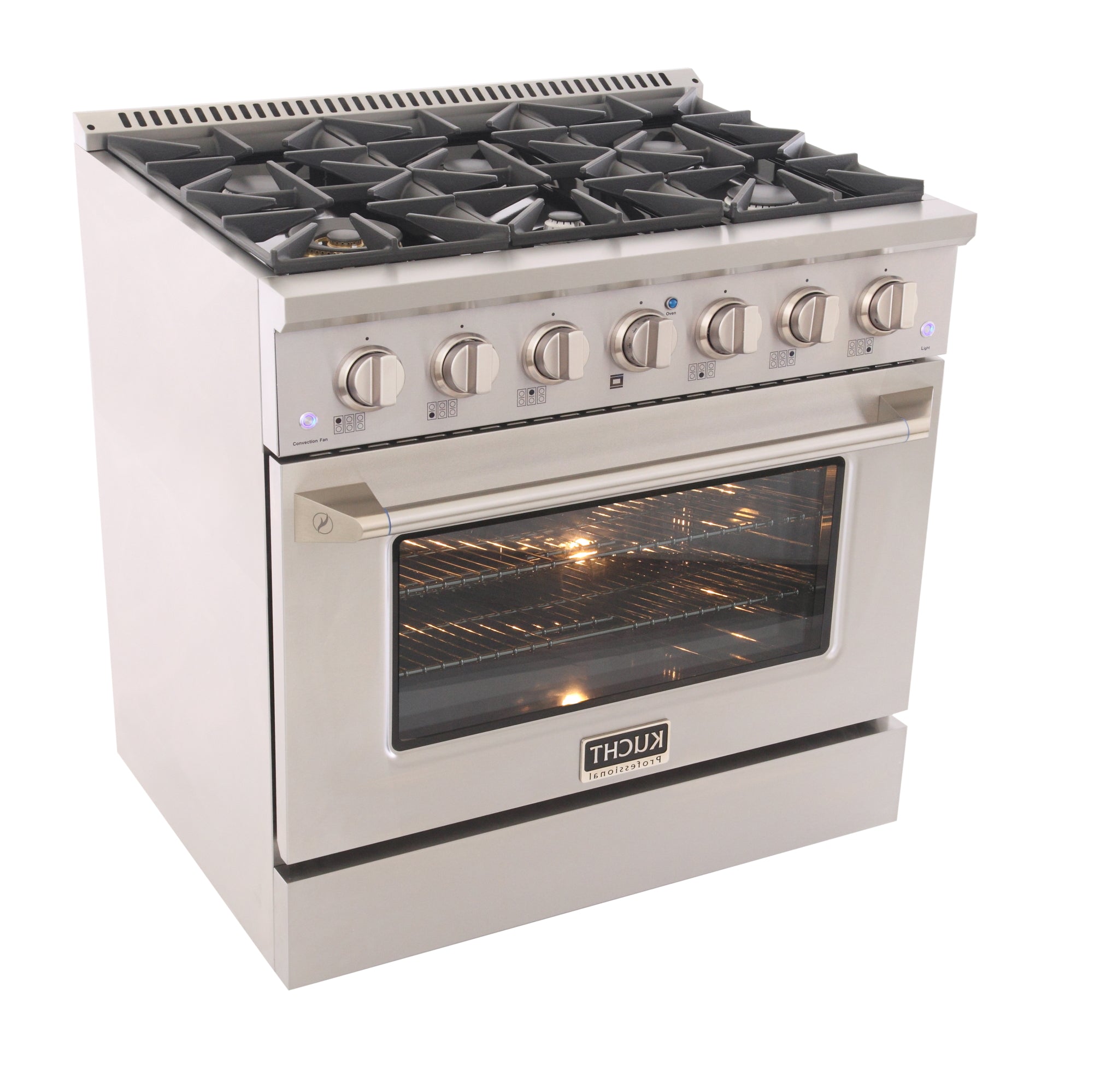 KUCHT Professional 36 in. 5.2 cu. ft. Dual Fuel Range for Natural Gas with Sealed Burners and Convection Oven in Stainless Steel