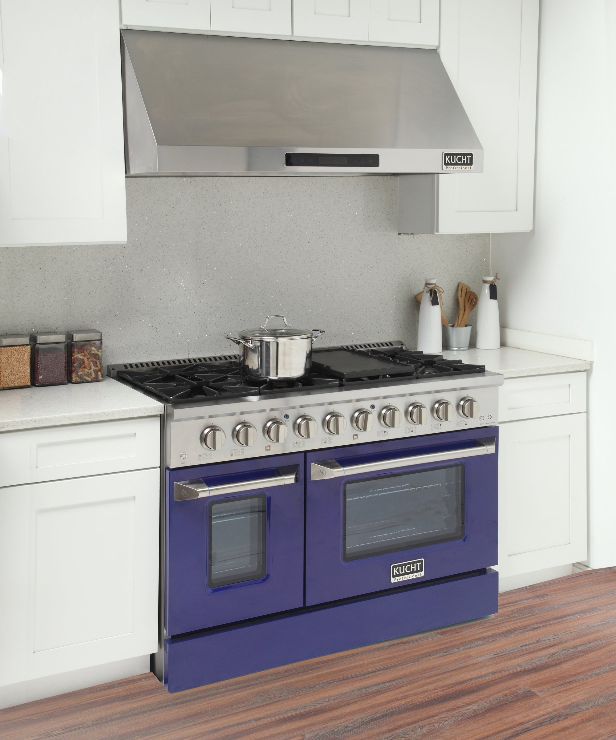 KUCHT Professional 48 in. 6.7 cu. ft. Dual Fuel Range for Propane Gas with Sealed Burners Griddle Grill and Two Ovens One Convection in Stainless Steel