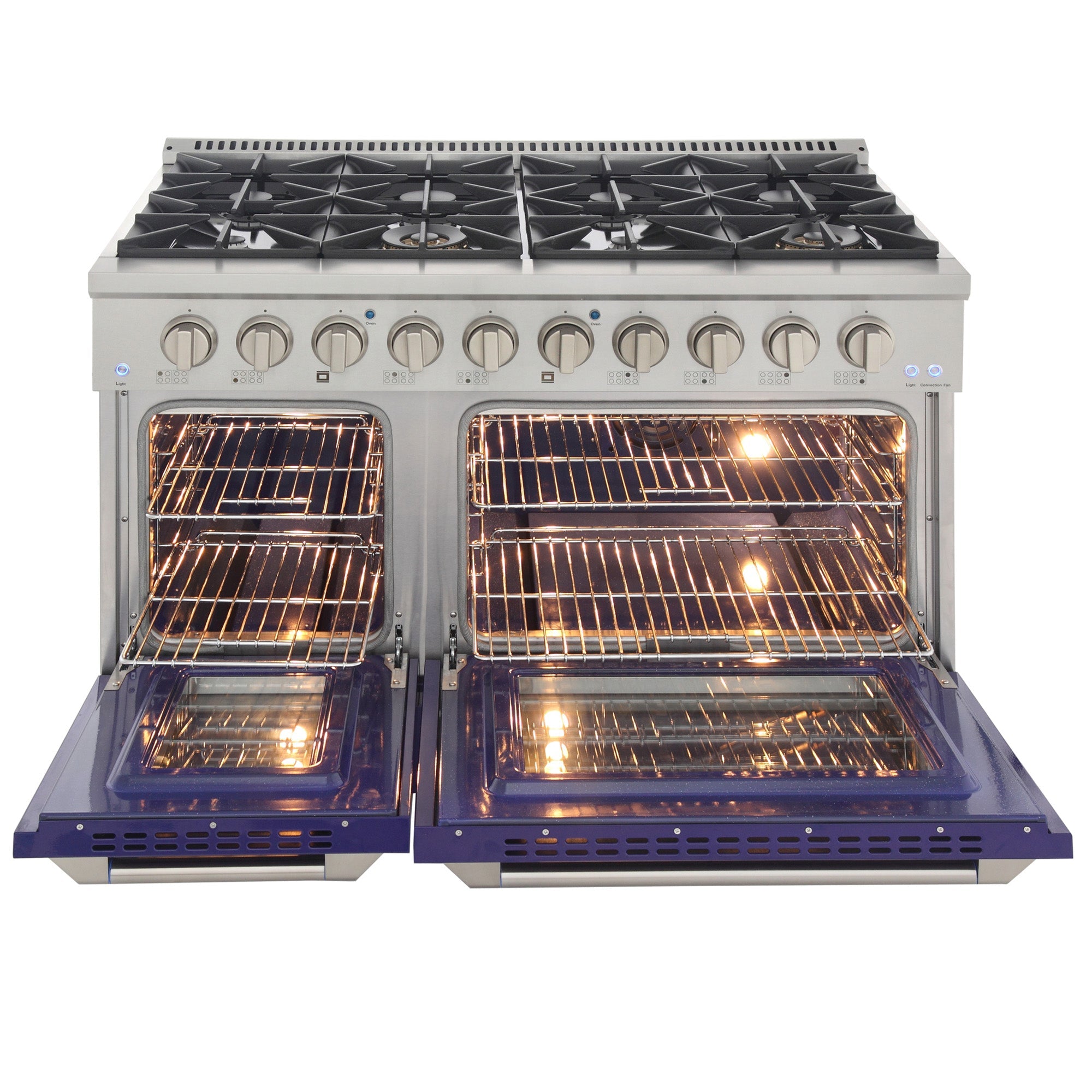 KUCHT Professional 48 in. 6.7 cu. ft. Dual Fuel Range for Propane Gas with Sealed Burners Griddle Grill and Two Ovens One Convection in Stainless Steel