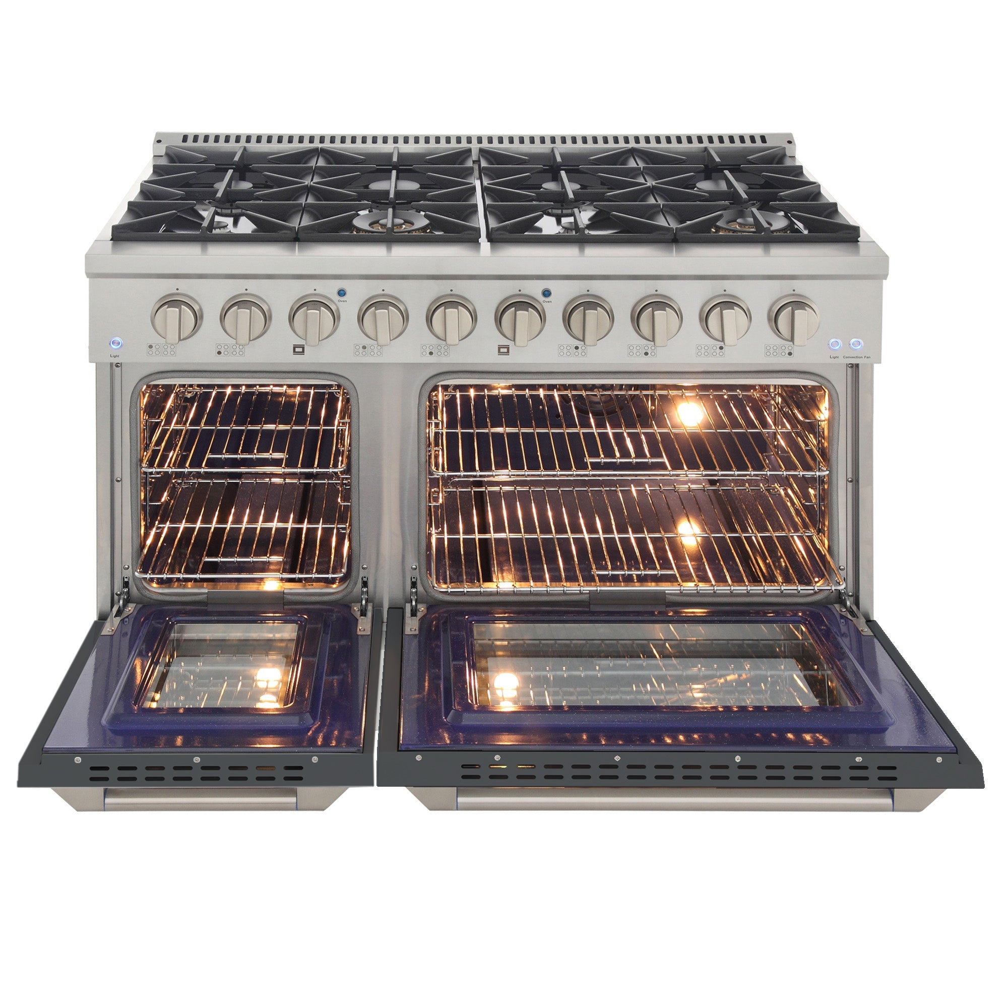 KUCHT Professional 48 in. 6.7 cu. ft. Natural Gas Range with Sealed Burners, Griddle/Grill and Two Ovens - One Convection - in Stainless Steel