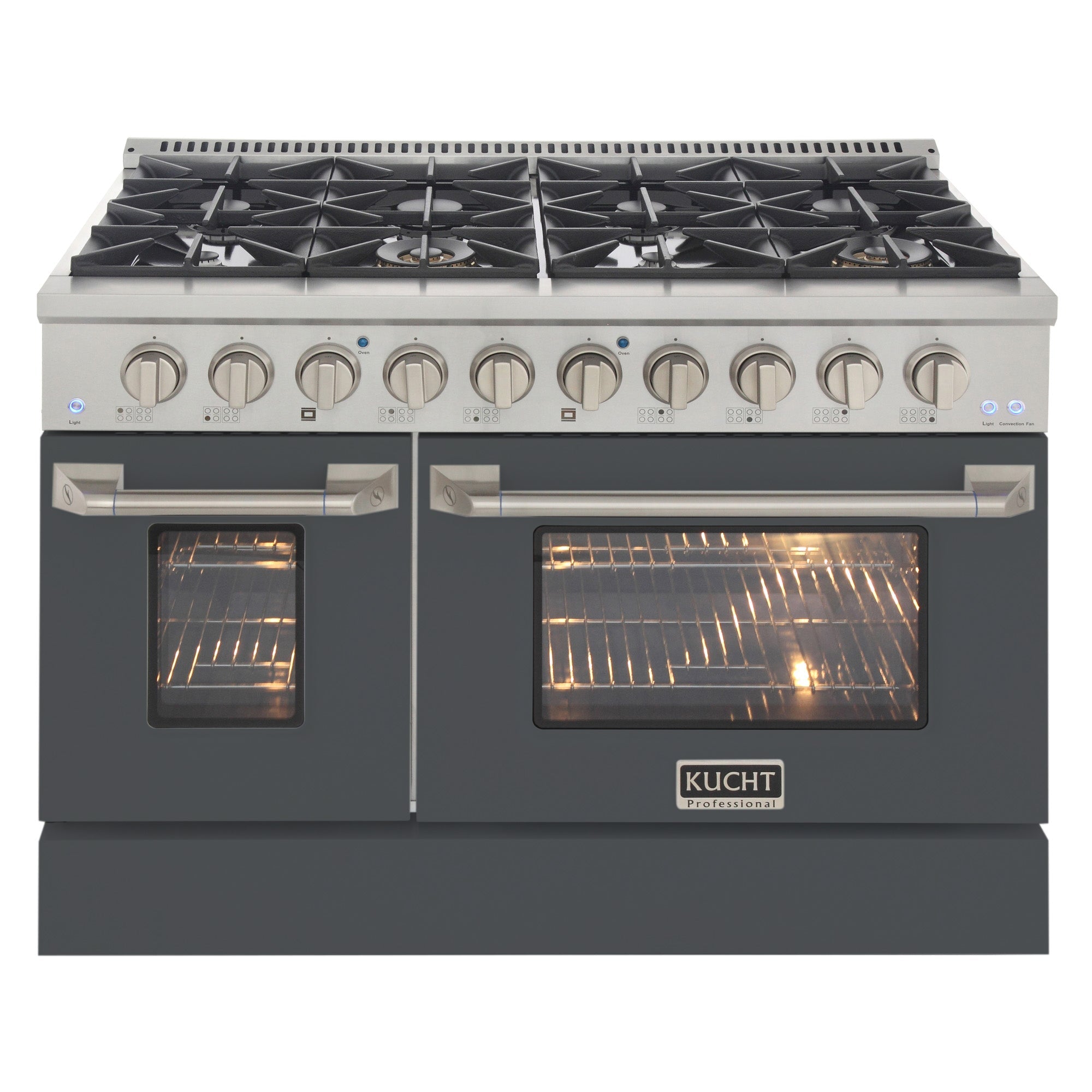 KUCHT Professional 48 in. 6.7 cu. ft. Natural Gas Range with Sealed Burners, Griddle/Grill and Two Ovens - One Convection - in Stainless Steel