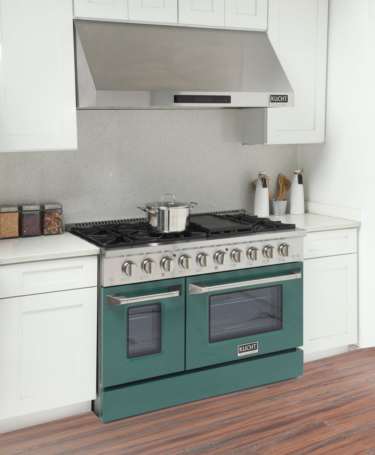 KUCHT Professional 48 in. 6.7 cu. ft. Dual Fuel Range for Natural Gas with Sealed Burners Griddle Grill and Two Ovens One Convection in Stainless Steel