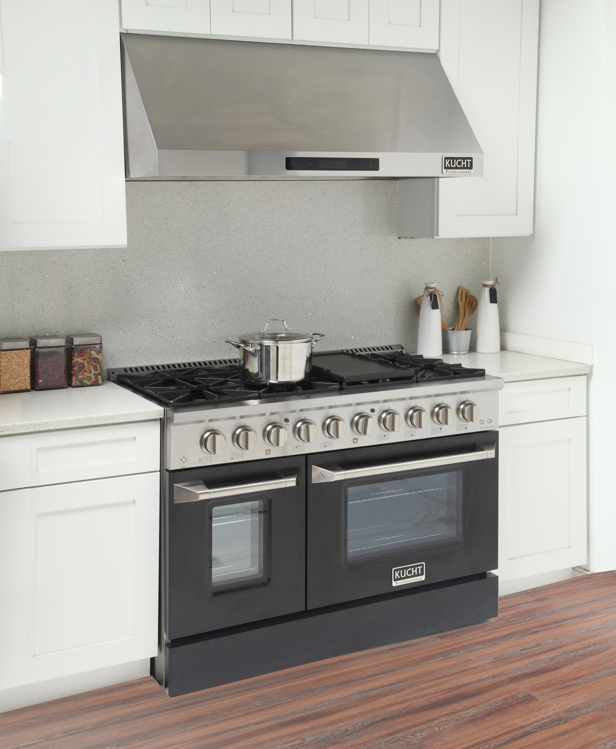 KUCHT Professional 48 in. 6.7 cu. ft. Dual Fuel Range for Natural Gas with Sealed Burners Griddle Grill and Two Ovens One Convection in Stainless Steel