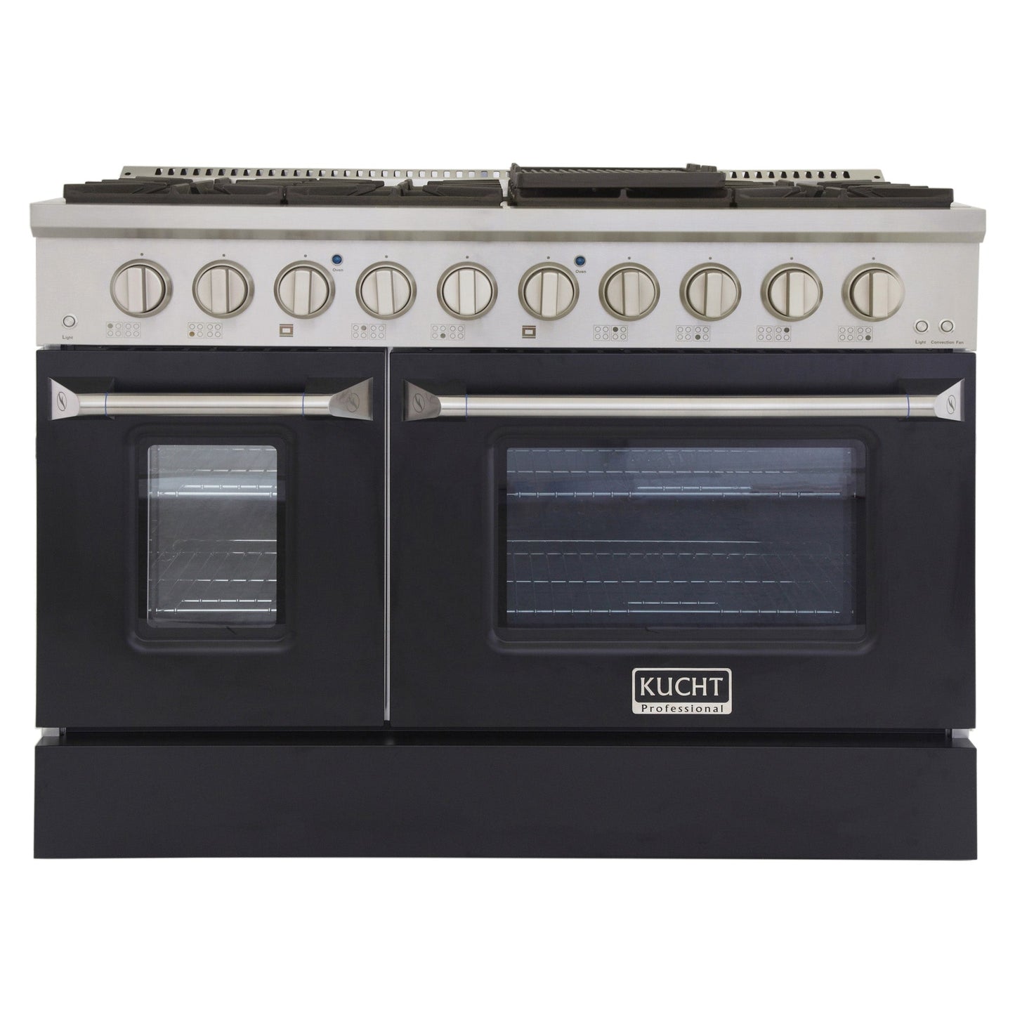 KUCHT Professional 48 in. 6.7 cu. ft. Dual Fuel Range for Propane Gas with Sealed Burners Griddle Grill and Two Ovens One Convection in Stainless Steel