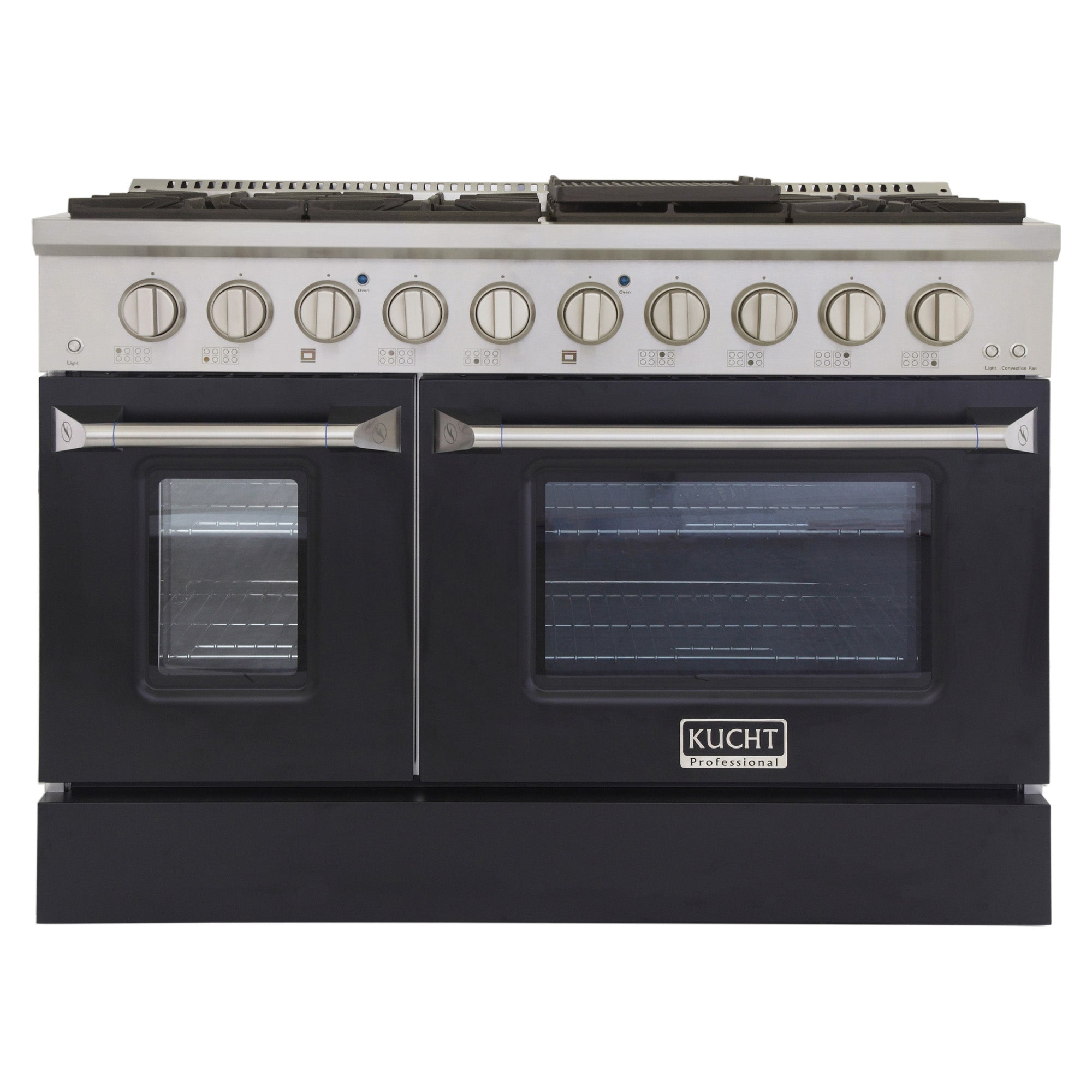 KUCHT Professional 48 in. 6.7 cu. ft. Dual Fuel Range for Propane Gas with Sealed Burners Griddle Grill and Two Ovens One Convection in Stainless Steel