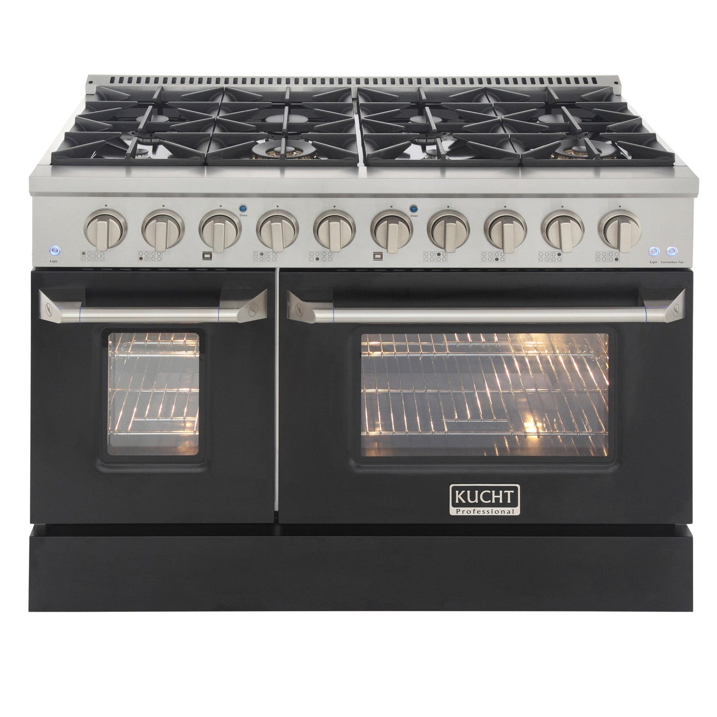 KUCHT Professional 48 in. 6.7 cu. ft. Dual Fuel Range for Natural Gas with Sealed Burners Griddle Grill and Two Ovens One Convection in Stainless Steel