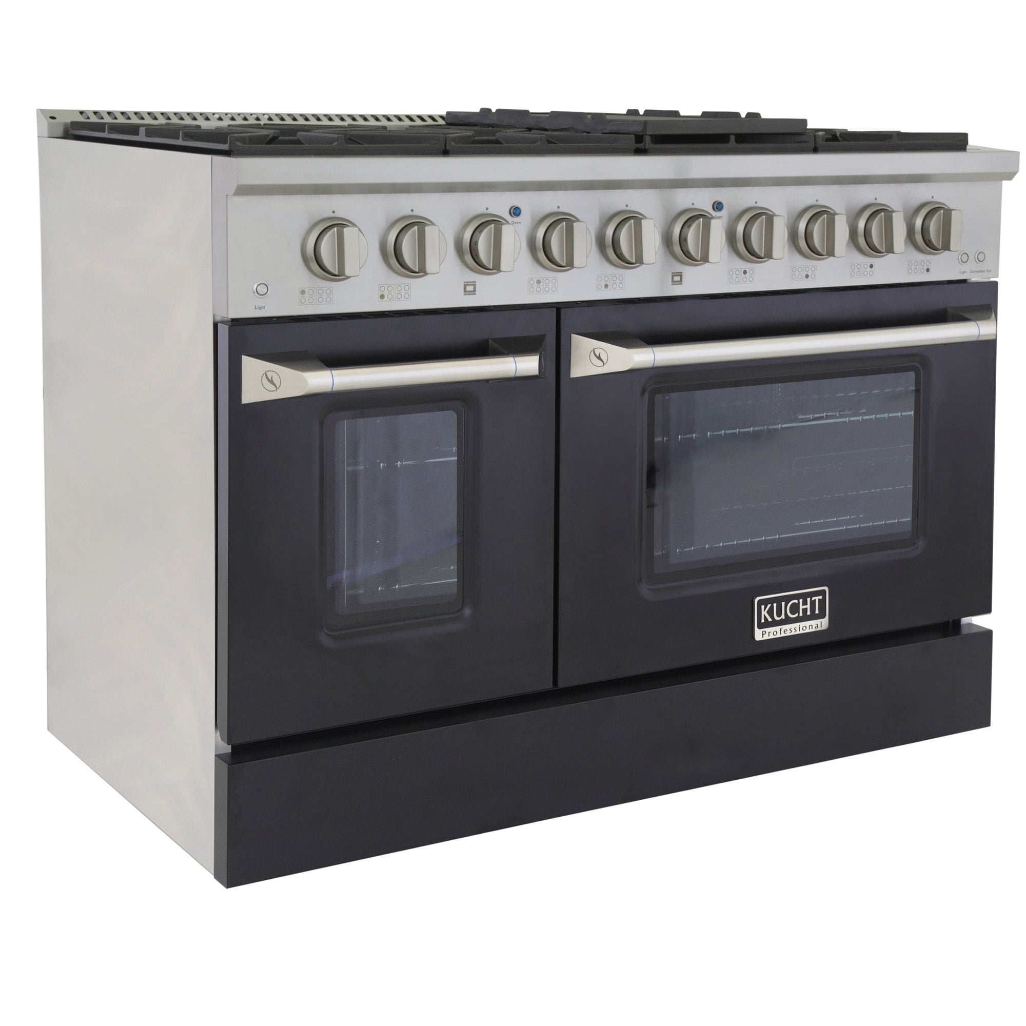 KUCHT Professional 48 in. 6.7 cu. ft. Dual Fuel Range for Propane Gas with Sealed Burners Griddle Grill and Two Ovens One Convection in Stainless Steel