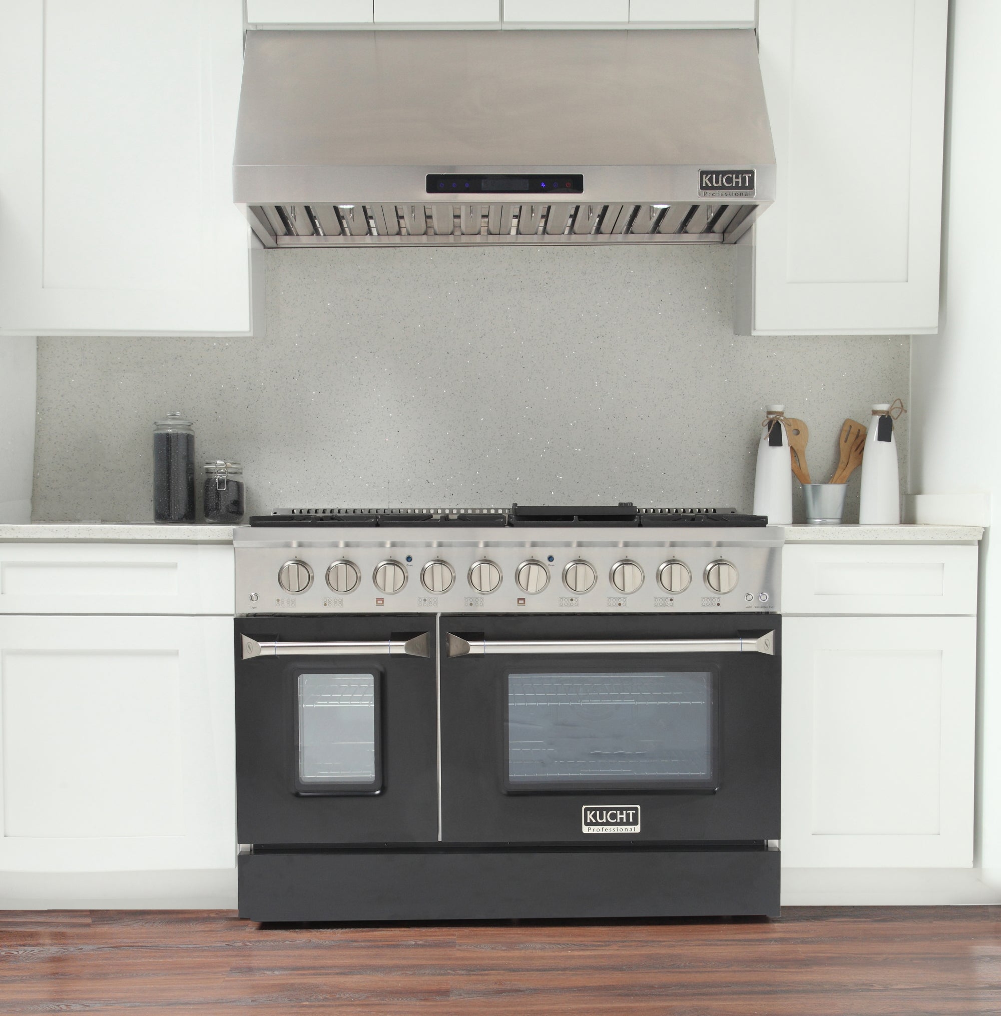KUCHT Professional 48 in. 6.7 cu. ft. Dual Fuel Range for Propane Gas with Sealed Burners Griddle Grill and Two Ovens One Convection in Stainless Steel
